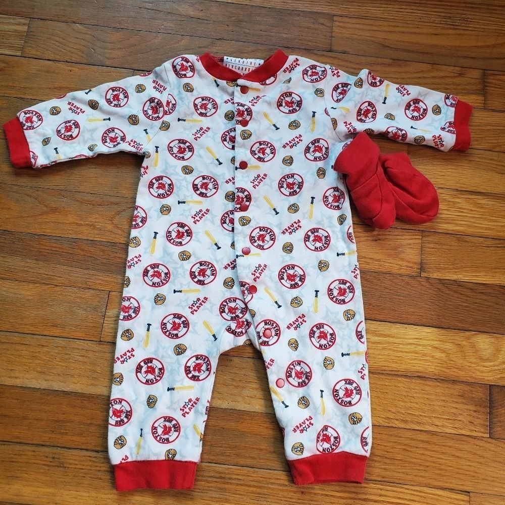 Boston Red Sox infant onesie with mittens size 6 to 9 months